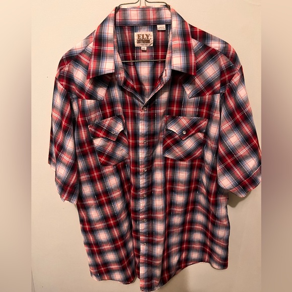 Ely Cattlemen - Men’s XL - Red / Blue & Silver - Pearl Snap Western Shirt - - Picture 3 of 14
